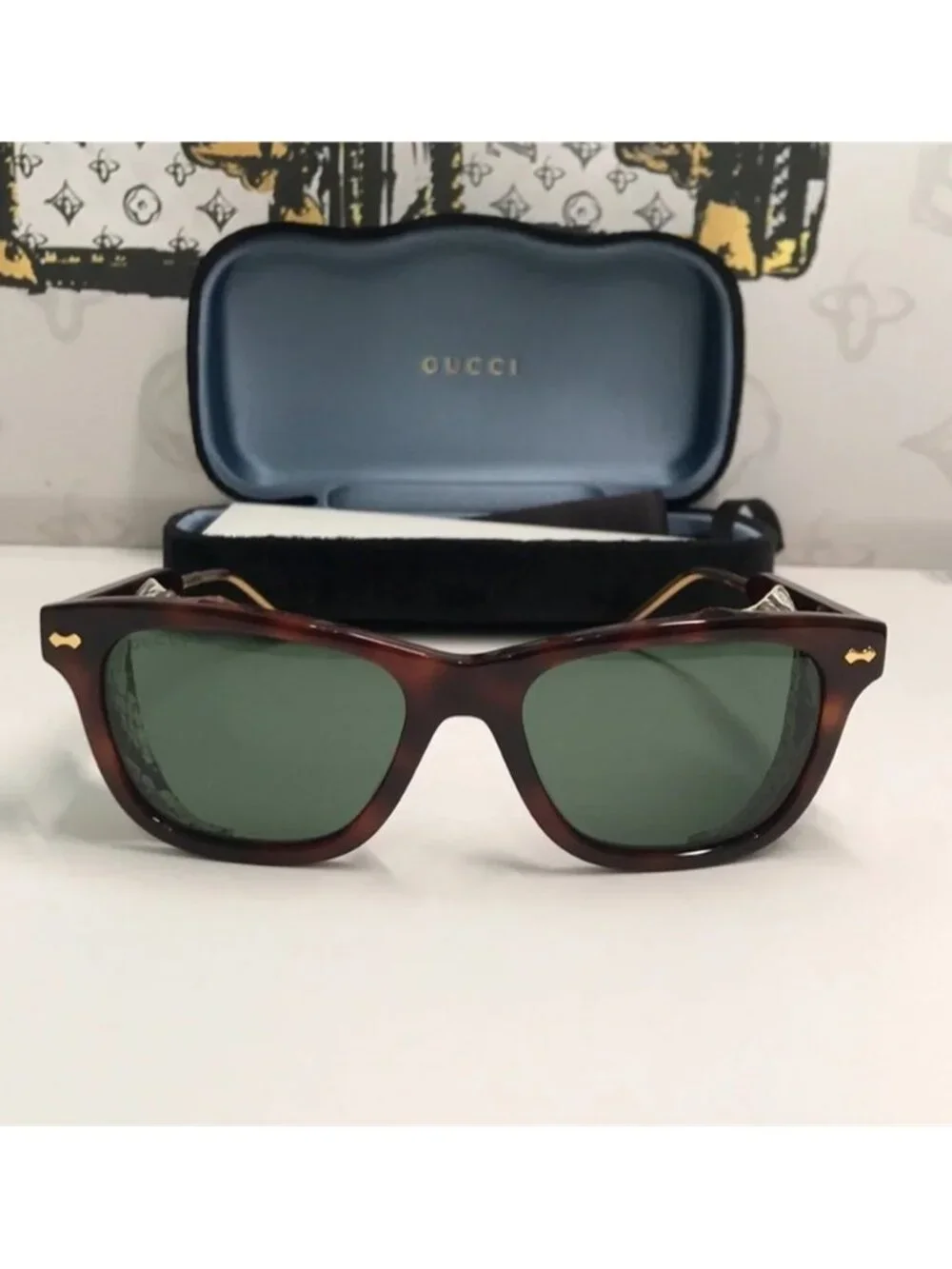 New Authentic Gucci  GG0671s 002 Tortoiseshell Sunglasses with Green Lenses